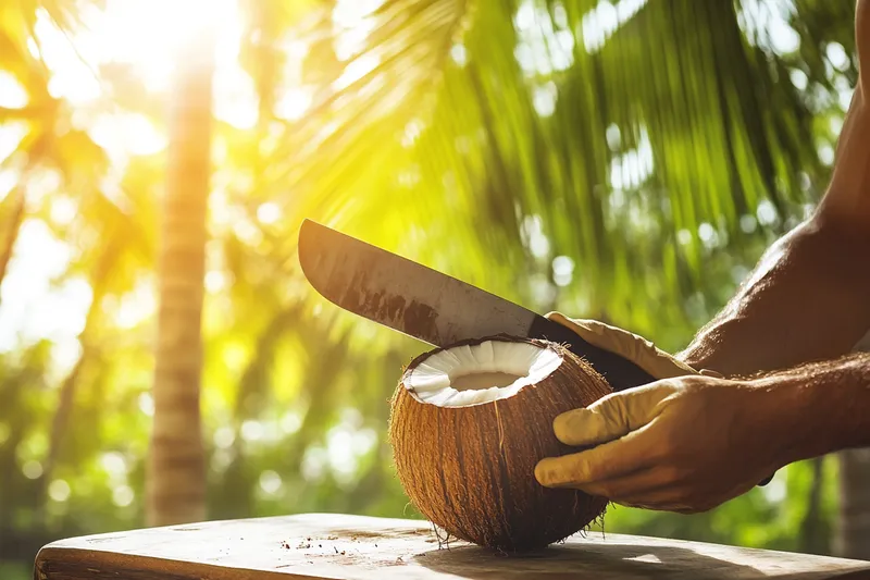 como abrir un coco con machete